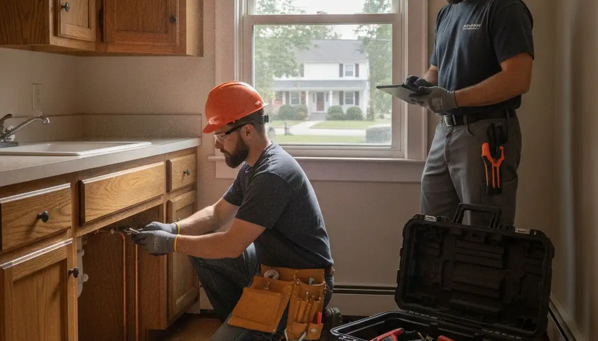 Emergency plumber repairing a leak for Albany, NY plumbing service
