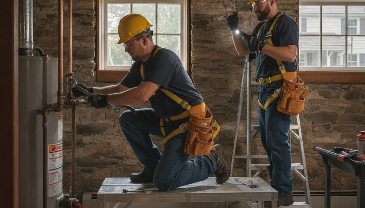 Albany, NY emergency plumbing repair technician fixing a leaking pipe for a local home or business