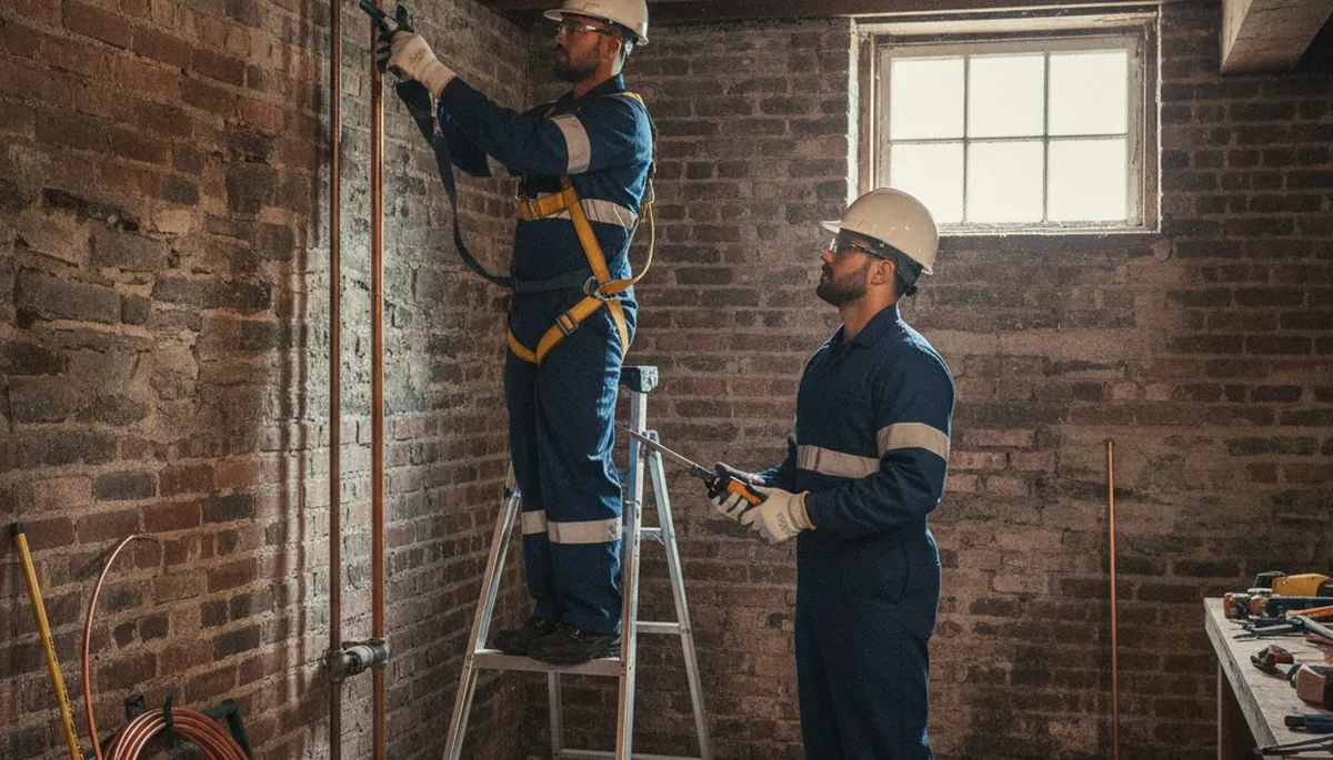 Emergency plumber repairing a leak in Albany, NY for residential plumbing service