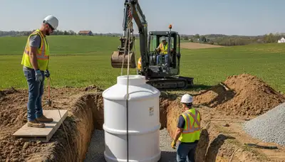 Albany, NY plumbers installing a septic tank for a residential plumbing repair project