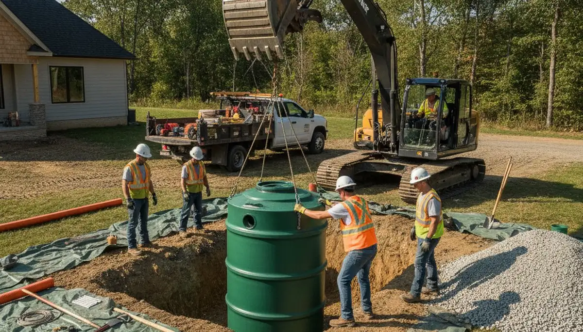 Albany, NY plumber installing septic tank for home service and inspection