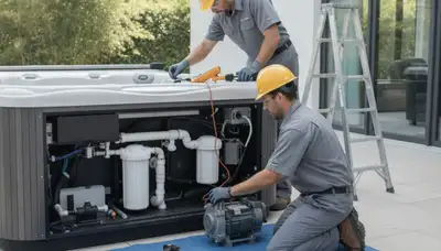 Albany, NY plumber repairing a home spa for reliable emergency plumbing service