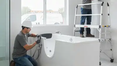 Albany, NY plumber installing a walk-in tub for safer home bathing