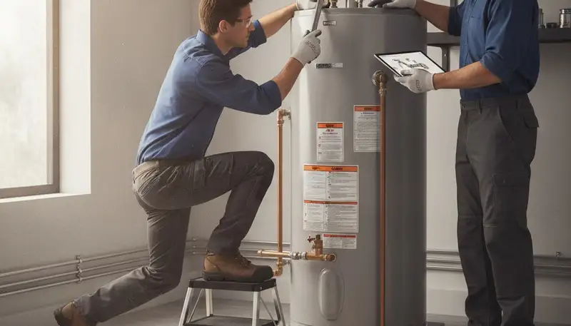 Emergency plumber repairing water heater for Albany, NY homes